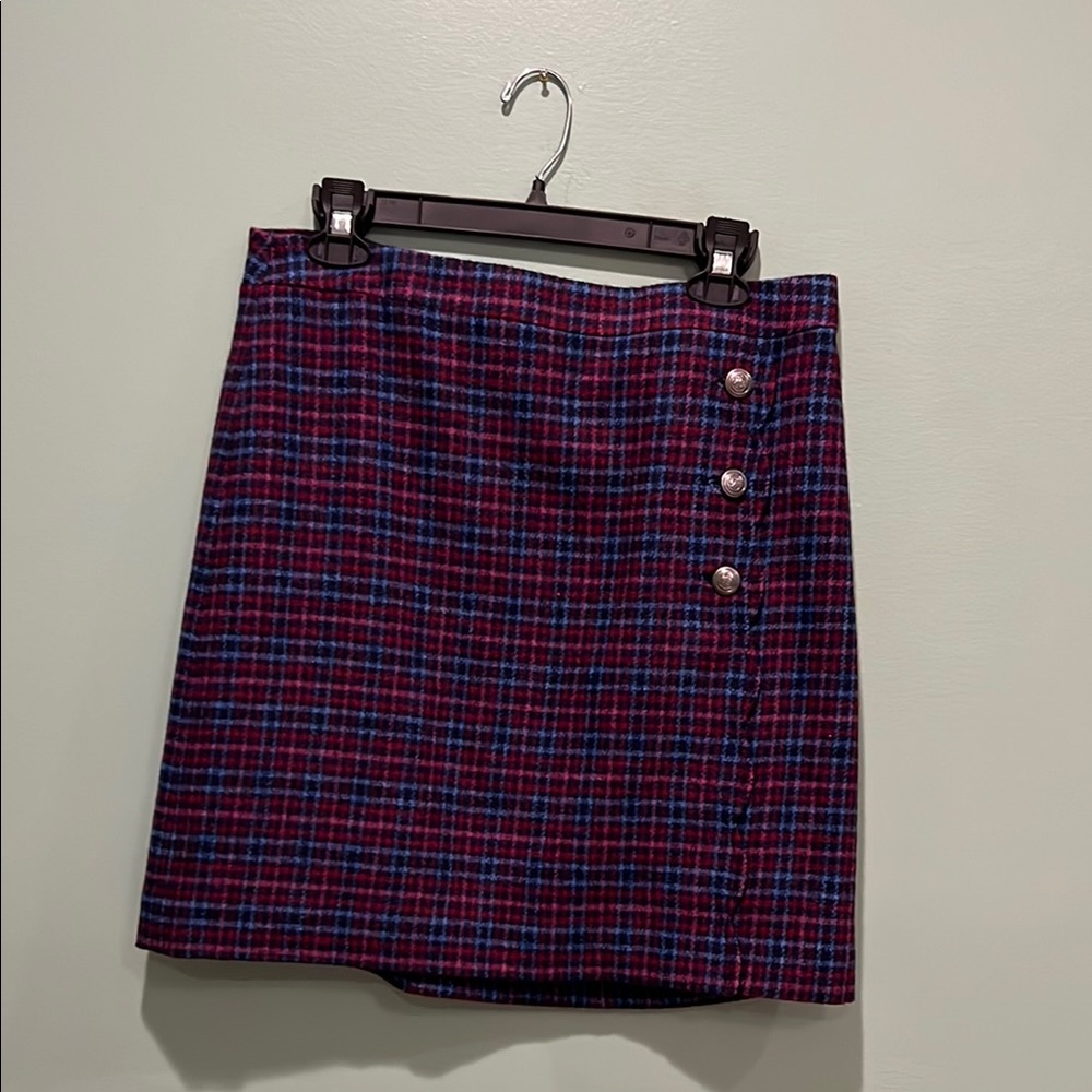 Plaid Button-Accent Skirt